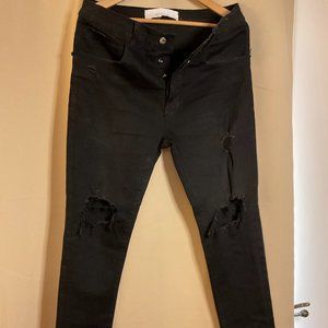 David Kollar Original Distressed Black Button-fly Skinny Jeans